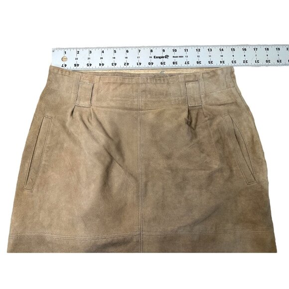 Suede Leather Skirt Jacket Suit Womens 6 Brown Tan Midi Long Sleeves Vintage 90s - Picture 11 of 16